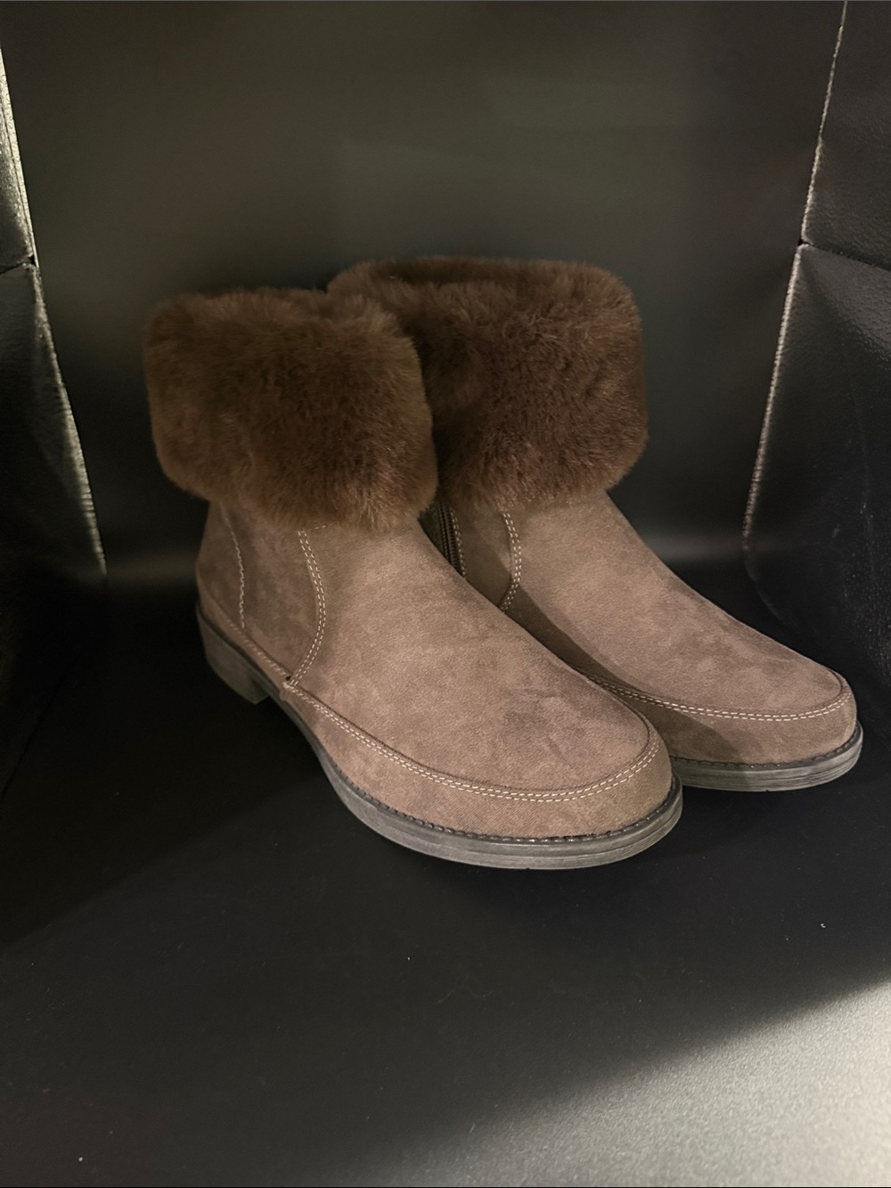 Propet - Tabitha Women’s Brown Faux-Fur Cuff Ankle Boots